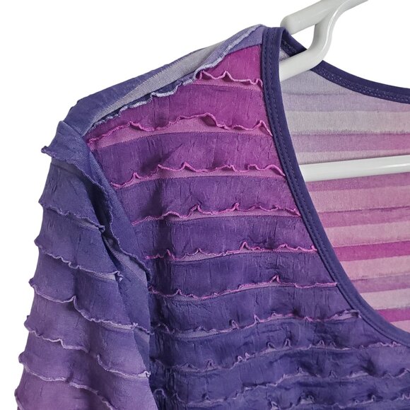 Essentials Size 2X Top Tee Tie Dye Striped Ruffle Ombre Gradient Stretch V Neck - Picture 5 of 9